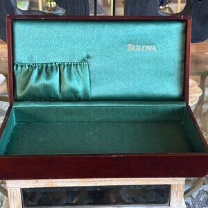 Vintage Mens Wood Bulova Watch Jewelry Box Holder Storage Container Satin Lining